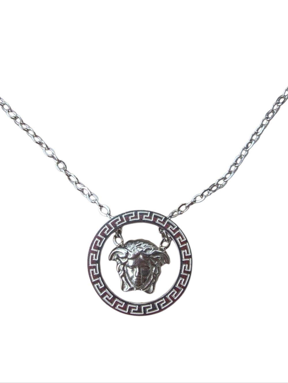 Silver Versace Medusa Pendant Necklace